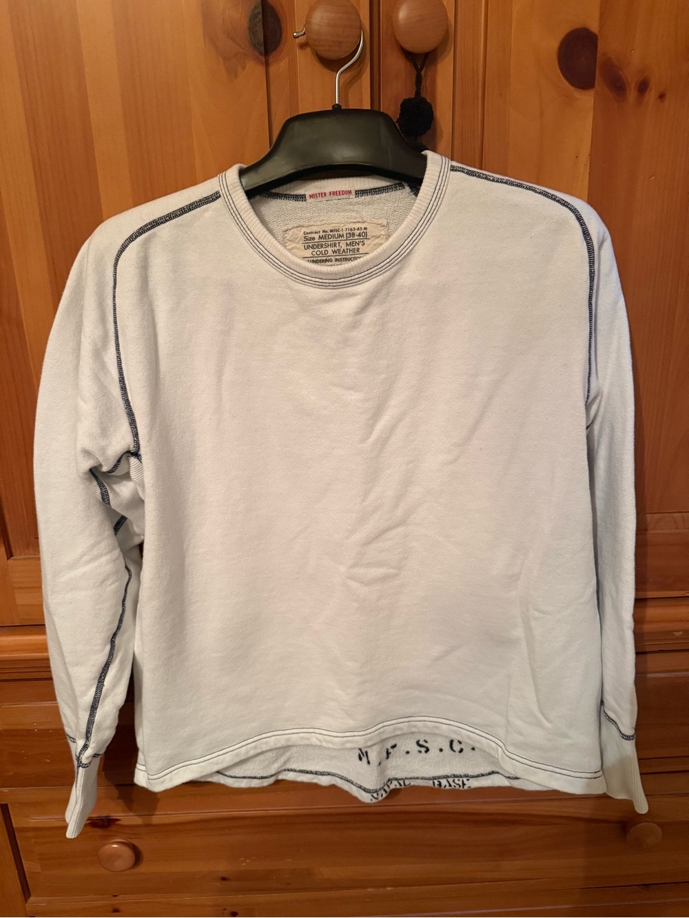 White Crewneck Sweatshirt with Navy Contrast Stitching